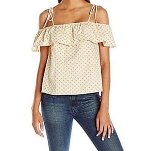 NWT JOA Beige Ruffle Top with tie shoulders